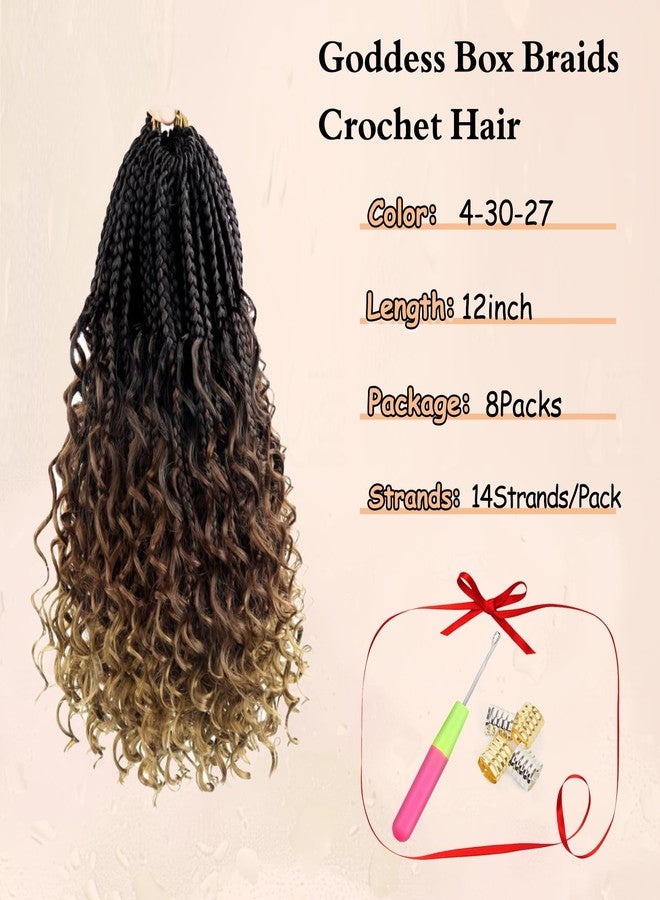 Julen Boho Crochet Braids with Curly Ends 12 Inch Goddess Bohemian Crochet Hair Pre Looped 3X Box Crochet Braids for Black Women Ombre Colors 4-30-27 - Image 3