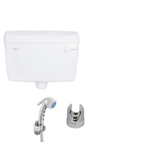 Shruti SHRUTI Combo Product PVC Opel Deluxe Side Handle Flushing Cistern Flush Tank 10.Liter Capacity White with Free SHRUTI ABS Health Faucet Hind Ware Type & Abs Chrome Plated Stand - 2275 White-1175 - Image 1