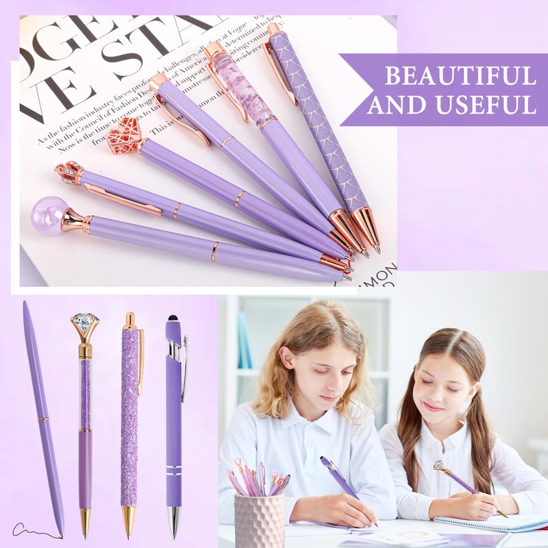 DAIKOYE 10 Pcs Ballpoint Pens Set Party Favors for Kids Purple Gifts Purple Pens for Women Girls Office Supplies School Supplies Black Ink Metal Crystal Diamond Pens - Image 4