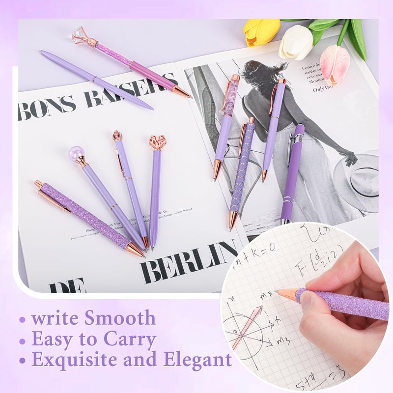 DAIKOYE 10 Pcs Ballpoint Pens Set Party Favors for Kids Purple Gifts Purple Pens for Women Girls Office Supplies School Supplies Black Ink Metal Crystal Diamond Pens - Image 5