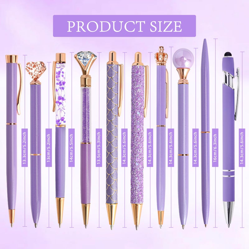 DAIKOYE 10 Pcs Ballpoint Pens Set Party Favors for Kids Purple Gifts Purple Pens for Women Girls Office Supplies School Supplies Black Ink Metal Crystal Diamond Pens - Image 2