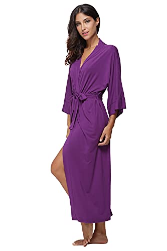 MissNina Womens Full Length Kimono Robes Long Bathrobes Soft Loungewear Sleepwear,Purple - Image 3