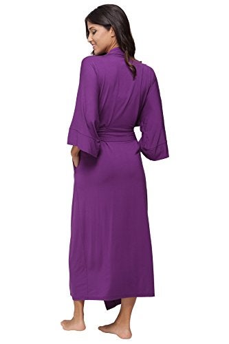 MissNina Womens Full Length Kimono Robes Long Bathrobes Soft Loungewear Sleepwear,Purple - Image 5