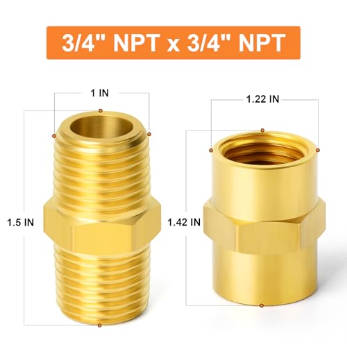 GASHER 12PCS Brass Pipe Fitting Hex Nipple Brass Hex Coupler 34 x 34 NPT Male Thread Pipe 34Inch x 34Inch NPT Female Thread Pipe - Image 3