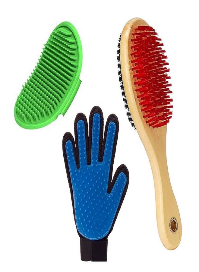 Pets Empire 3-in-1 Dog & Cat Grooming Combo - Self-Cleaning Slicker Brush, Silicone Bath Brush & Deshedding Glove | Pet Grooming Kit for All Breeds & Fur Types - Image 1