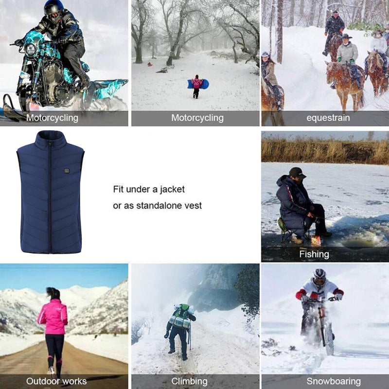 Heated Vest: M Size Blue - Fast Heating 3 Adjustable Temperature Levels Waterproof Breathable Fabric for Outdoor Winter Activities Skiing Hiking Men Women Boys Girls - Image 3