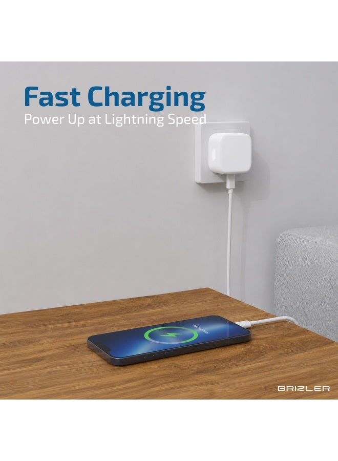 بريزلر شاحن سريع USB-C بقوة 20 واط بتقنية PD مع كابل USB-C إلى Lightning بطول 1 متر لأجهزة iPhone - أبيض - Image 3