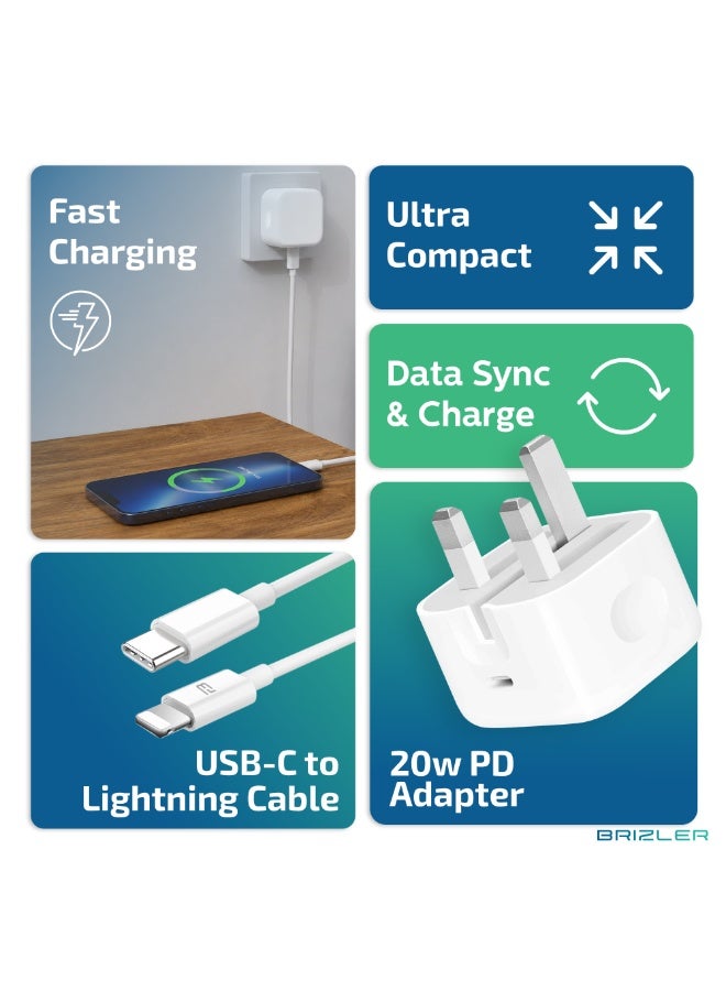 بريزلر شاحن سريع USB-C بقوة 20 واط بتقنية PD مع كابل USB-C إلى Lightning بطول 1 متر لأجهزة iPhone - أبيض - Image 2