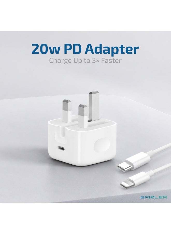 بريزلر شاحن سريع USB-C بقوة 20 واط بتقنية PD مع كابل USB-C إلى Lightning بطول 1 متر لأجهزة iPhone - أبيض - Image 5