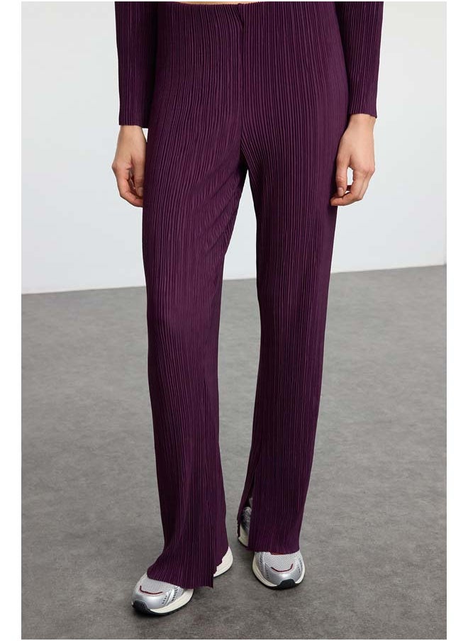 trendyol - Plum Pleated Oversize/Wide Pattern Buttoned Knitted Top-Bottom Set TWOAW24AU00073 - Image 1