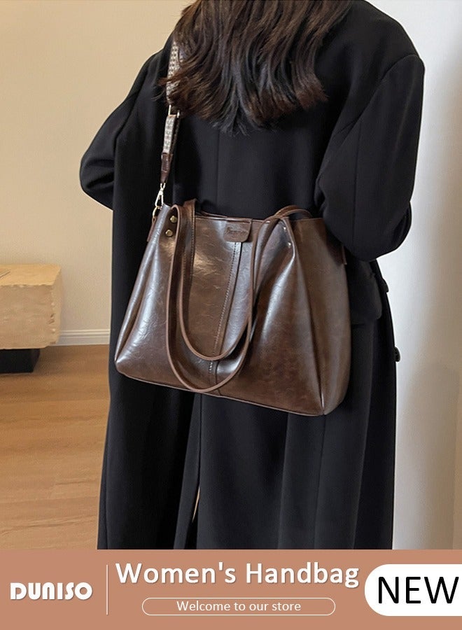 DUNISO Women's Shoulder Tote Bag, Black PU Shoulder Bag, Large Capacity Satchel Bag with Adjustable Shoulder Strap, Fashionable Travel Messenger Shoulder Bag For Ladies - Image 1