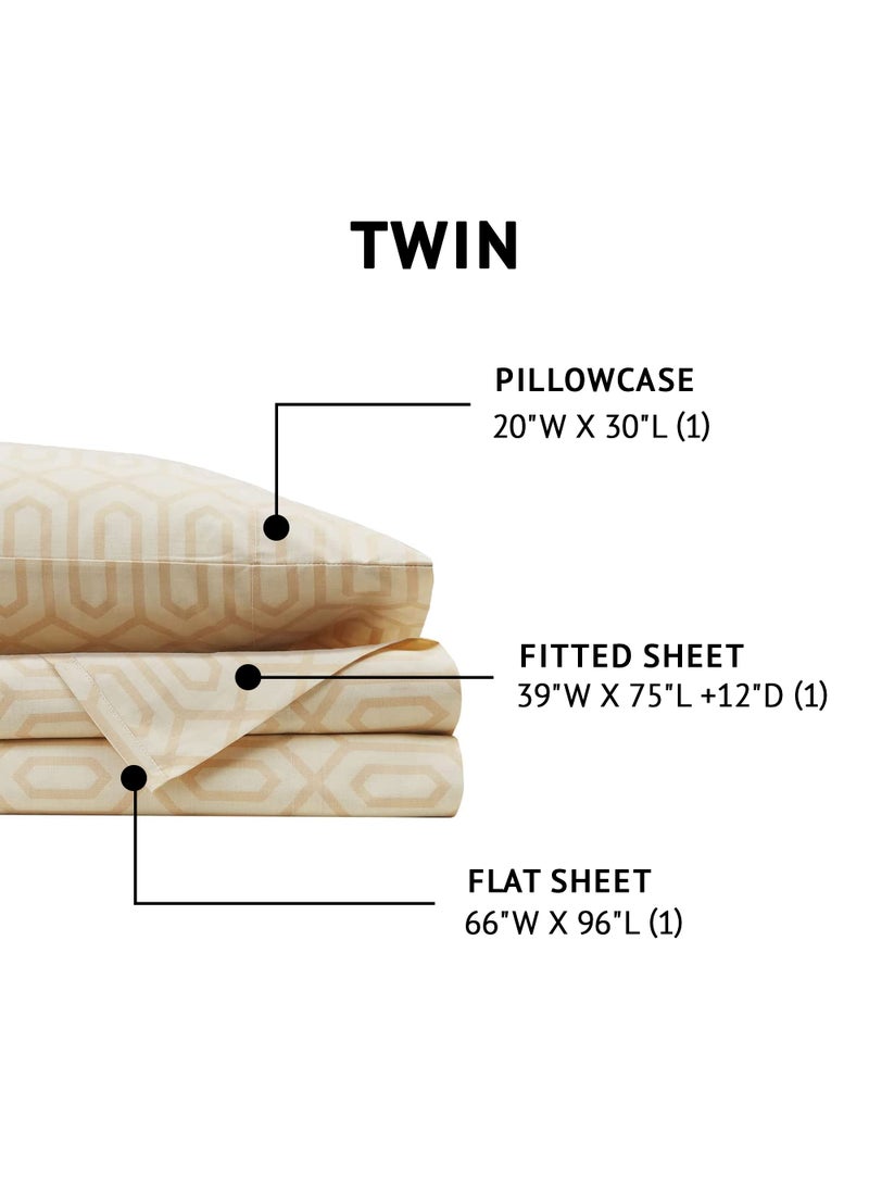 Comfort Spaces Comfort Spaces 144TC Cotton Sheet Set Breathable  Lightweight  Soft with Elastic Deep Pocket  Modern All Season Cozy Bedding  Matching Pillow Case  Twin  Diamond Tan 3 Piece  - Image 5