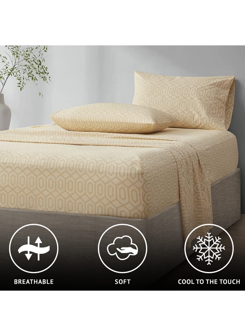Comfort Spaces Comfort Spaces 144TC Cotton Sheet Set Breathable  Lightweight  Soft with Elastic Deep Pocket  Modern All Season Cozy Bedding  Matching Pillow Case  Twin  Diamond Tan 3 Piece  - Image 2