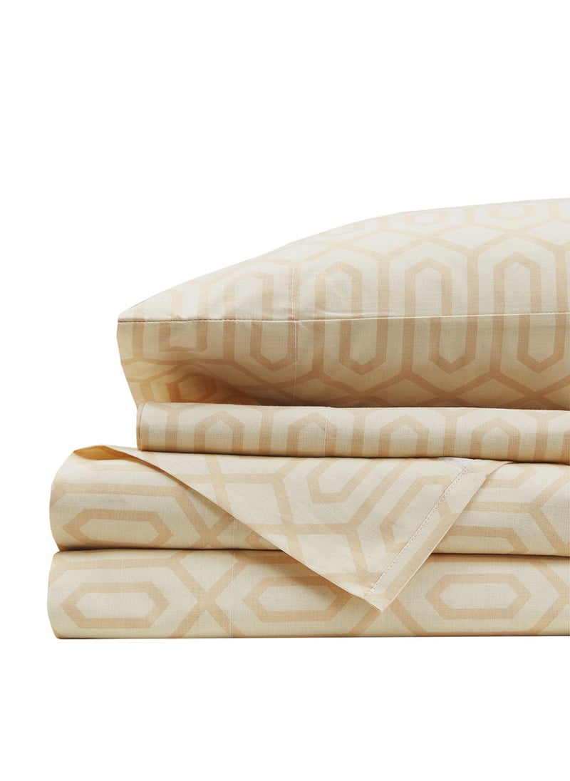 Comfort Spaces Comfort Spaces 144TC Cotton Sheet Set Breathable  Lightweight  Soft with Elastic Deep Pocket  Modern All Season Cozy Bedding  Matching Pillow Case  Twin  Diamond Tan 3 Piece  - Image 1