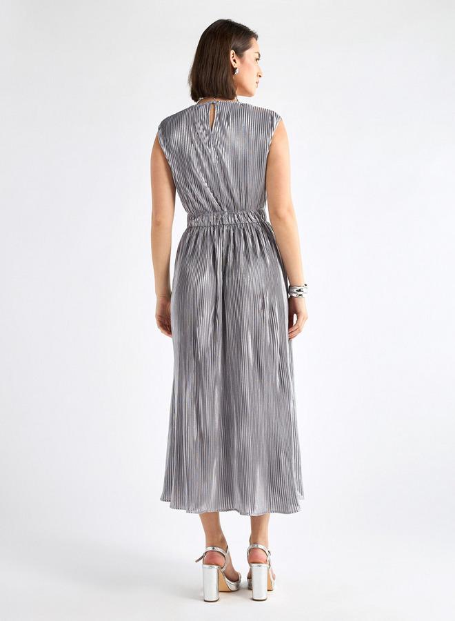 سبلاش فيڤ فستان دون أكمام بياقة مستديرة وطيات - Image 3