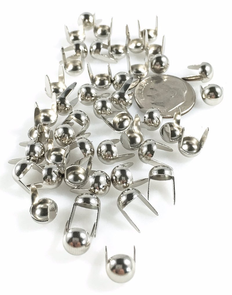 Nailheads Spots Studs 2 Prong Steel Round 6.5mm; Bright Nickel Finish 100 Pcs