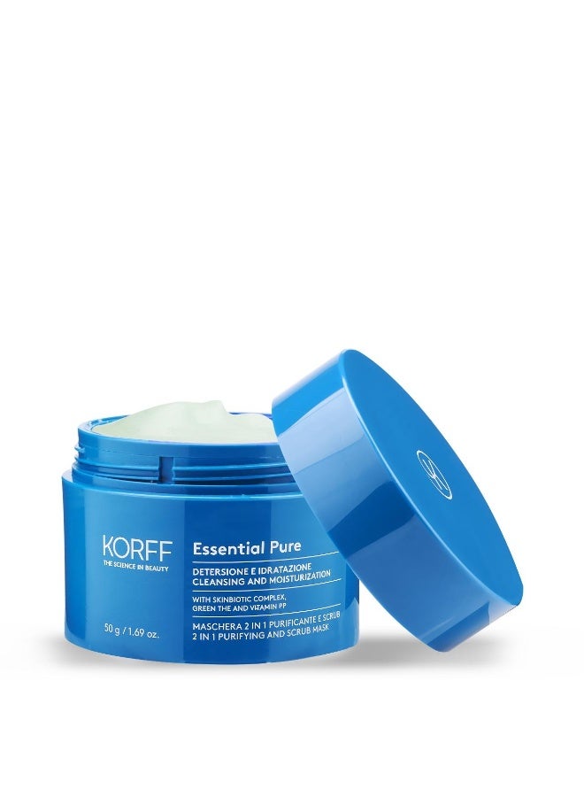 Korff Essential Pure 2 in 1 Purifying and Scrub Mask 50ml, Deep Cleansing Gel Mask for Face, Removes Impurities and Dead Skin Cells, Controls Oil and Refines Pores - Image 1