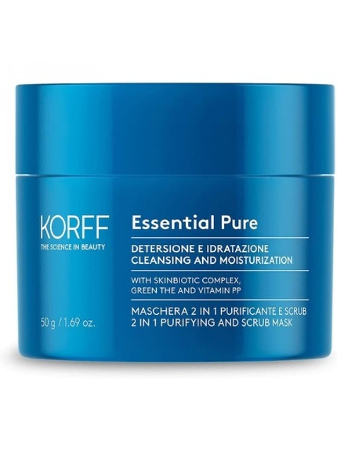 Korff Essential Pure 2 in 1 Purifying and Scrub Mask 50ml, Deep Cleansing Gel Mask for Face, Removes Impurities and Dead Skin Cells, Controls Oil and Refines Pores - Image 2