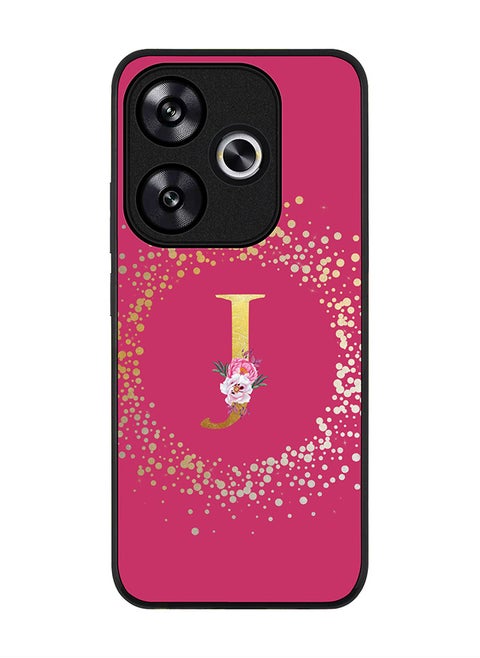 Rugged Black edge case for Xiaomi Poco F6 / Xiaomi Redmi Turbo 3 Case Cover Custom Monogram Initial Letter Floral Pattern Alphabet- J (Deep Pink Rose)