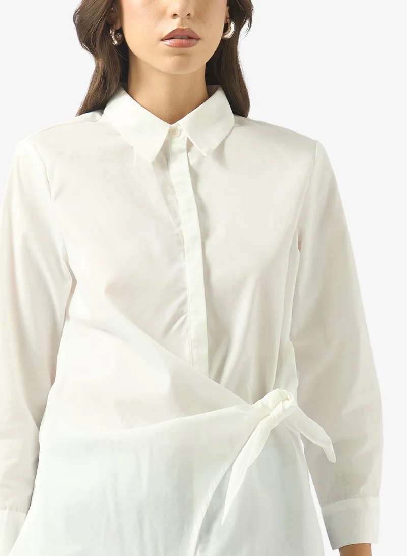 جينجر قميص بأزرار مقاس كبير مع تفاصيل ربط