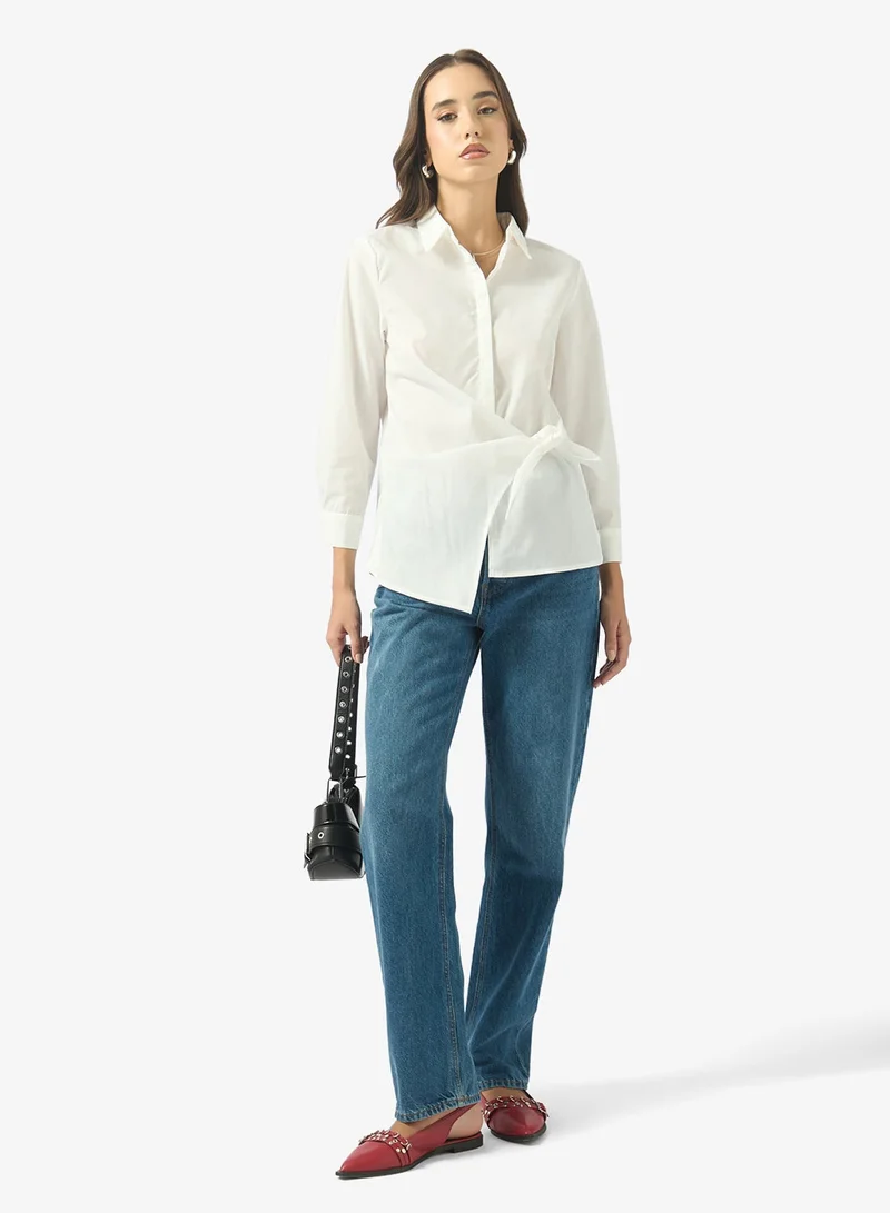 جينجر قميص بأزرار مقاس كبير مع تفاصيل ربط