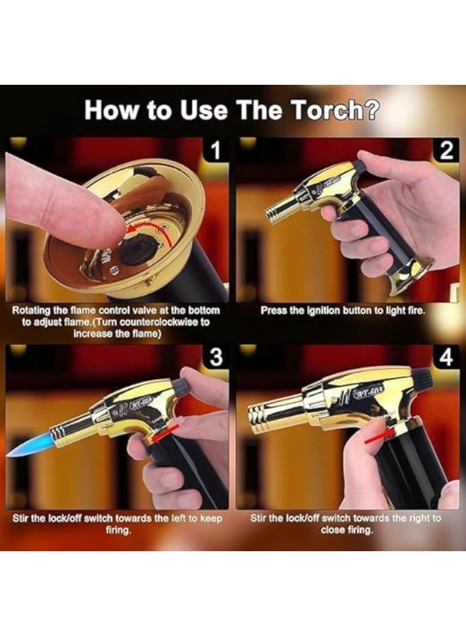 Professional Culinary Kitchen Blow Torch Gold Color Jet Flame Butane Lighter With Safety Lock Adjustable Flame Refillable Design For Cooking BBQ Dessert (Gas Not Included) - Image 5