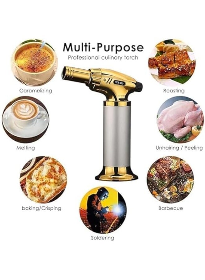 Professional Culinary Kitchen Blow Torch Gold Color Jet Flame Butane Lighter With Safety Lock Adjustable Flame Refillable Design For Cooking BBQ Dessert (Gas Not Included) - Image 3