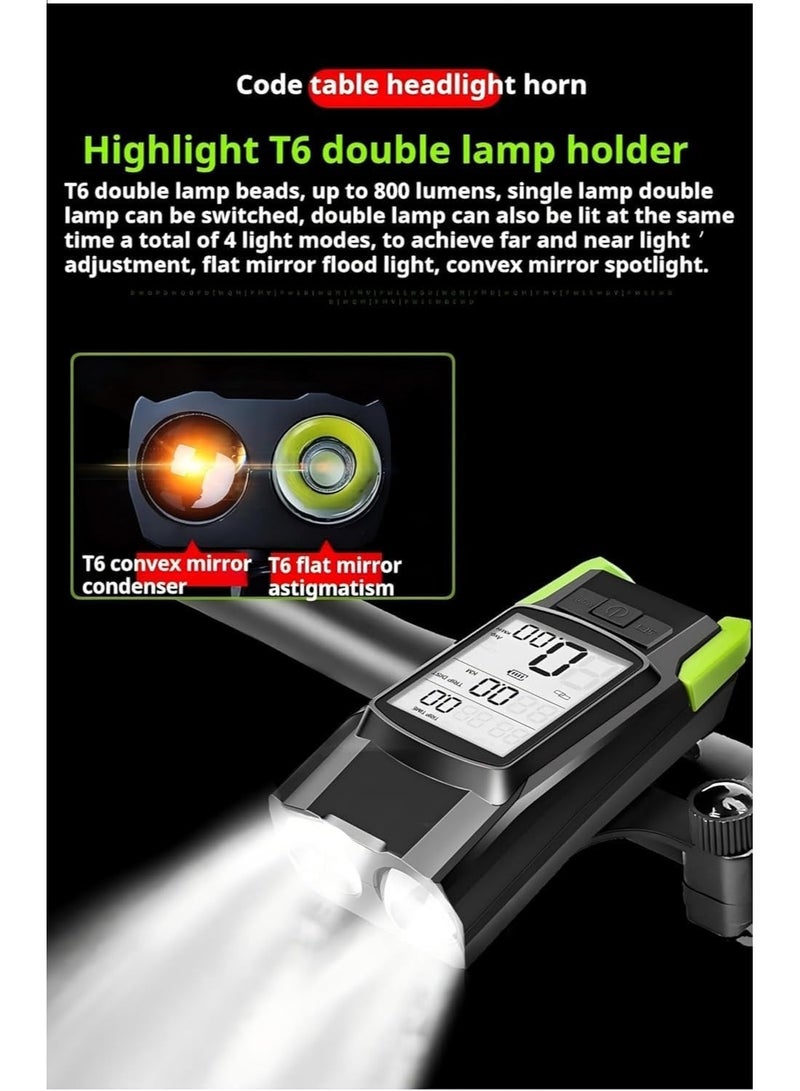 YOUWE7 3-in-1Multi Functional Bike Light 800 lumens Nighttime Speedometer, Horn, Lights, Bike Light Speedometer, Waterproof Bike Headlight and taillight Set, Bike Accessories, Speedometer - Image 4