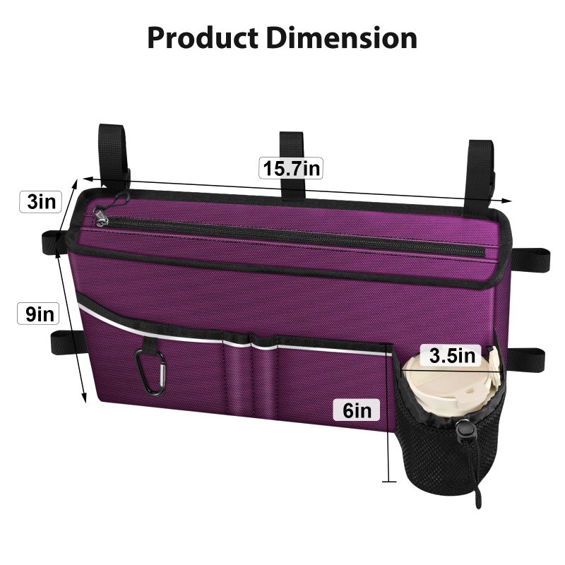 FINPAC Large Walker Tote Bag with Cup Holder, Folding Walker Attachment Hands-Free Storage Basket Mobility Aid Accessory Pouch for Elderly, Senior, Purple - Image 2