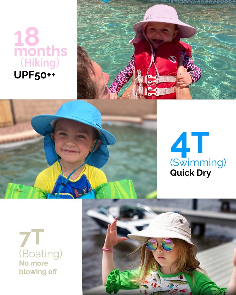 Camptrace Toddler Kids Sun Hats with Neck Flap UPF 50+ UV Protection Wide Rigid Brim Boys Girls Beach Swim Sunhat - Image 5