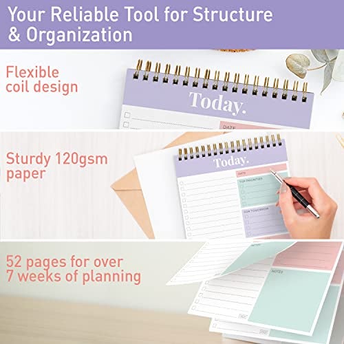 Sweetzer & Orange Daily & Weekly To Do List Notepad – Undated Work Planner & Organizer with Wish List Section, 52-Sheet Coiled Task Pad for Productivity – MAUVE To Do List Notebook for Work - Image 3