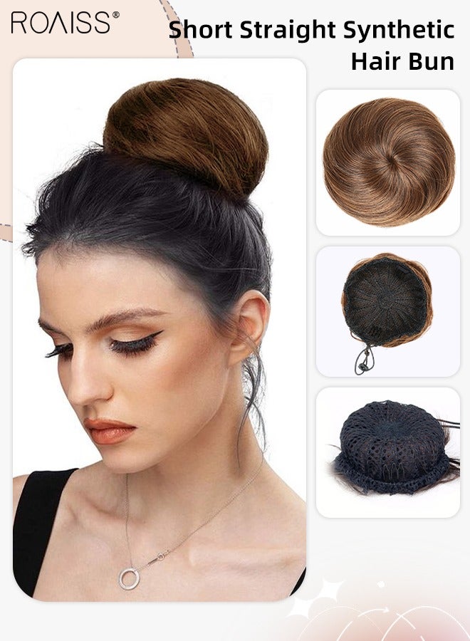 roaiss Synthetic Hair Bun Extension Roller Donut Chignon with Elastic Drawstring High Temperature Fiber Hairpiece for Women Daily Use - Light Brown - Image 1