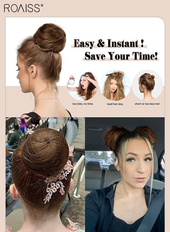 roaiss Synthetic Hair Bun Extension Roller Donut Chignon with Elastic Drawstring High Temperature Fiber Hairpiece for Women Daily Use - Light Brown - Image 4