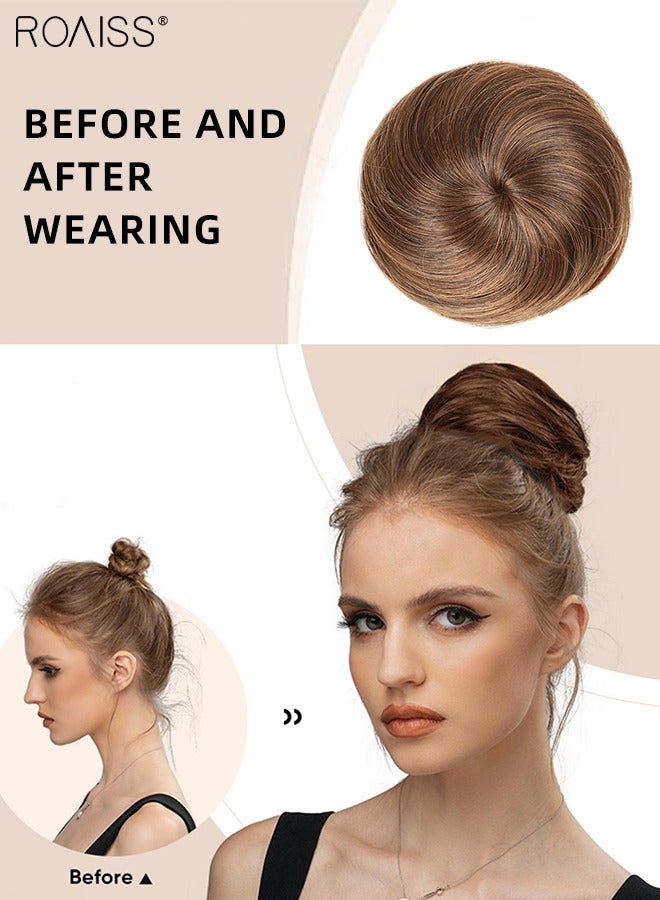 roaiss Synthetic Hair Bun Extension Roller Donut Chignon with Elastic Drawstring High Temperature Fiber Hairpiece for Women Daily Use - Light Brown - Image 2