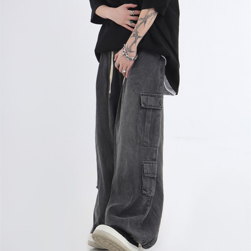 2022 Three-Dimensional Patch Bag Jeans National Fashion Brand Hip Hop Couple Washed Loose Wide-Leg Trousers Men And Women - Image 4