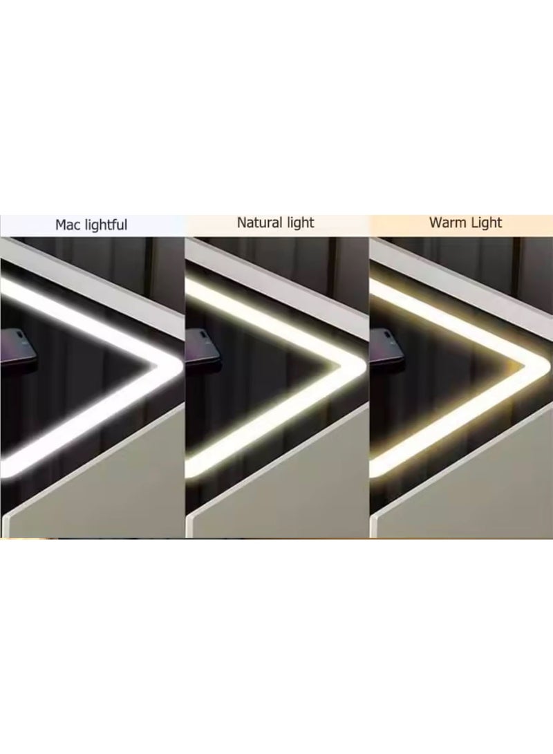 جي تي-ويل طاولة جانبية ذكية بثلاثة أدراج وطاولة جانبية حديثة للسرير مع أضواء LED قابلة للتعديل وطاولة شحن مع سطح طاولة من الزجاج المقسّى - Image 5