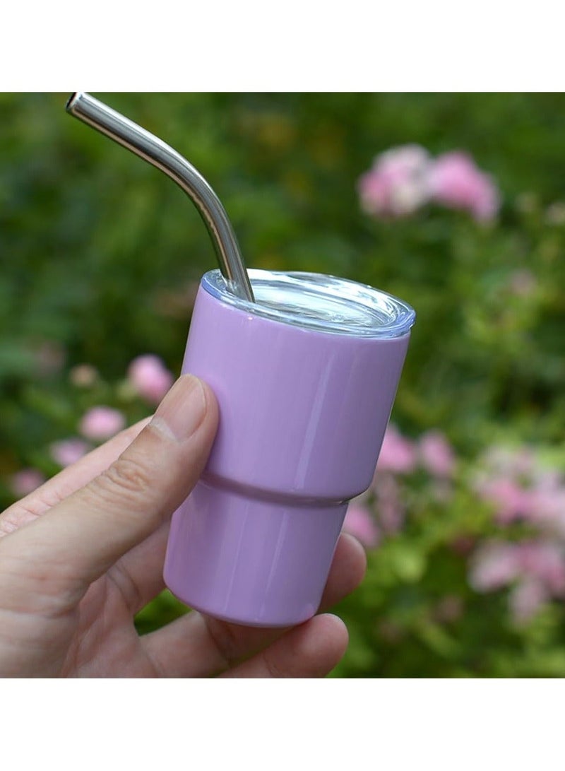 Mini Tumbler Shot Glass With Straw, 4 Pack Mini Tumbler Shot Glass Set, Double Wall Mini Tumbler Shot Glass with Straw Lid, 2oz Tumbler Shot Glass Stainless Steel ForParties, Travel - Image 4