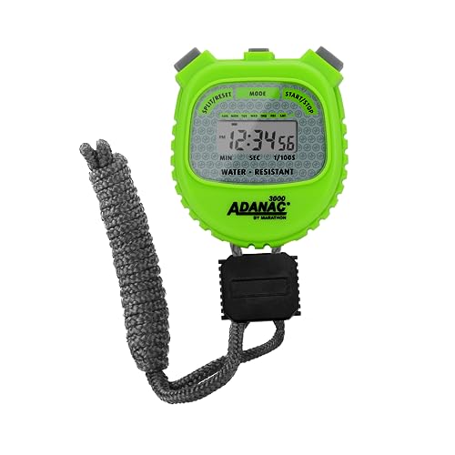 Marathon Adanac 3000 Digital Stopwatch Timer, Neon Green - High Precision Accuracy to 1/100th Seconds - Water, Dust & Shock Resistant - 46” Lanyard Included - Image 1