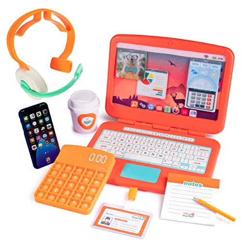 Born Toys Pretend Play Home Office Set for Ages 3-7 - Includes Toy Laptop, Phone, Calculator, Pop It & Headset - Image 1