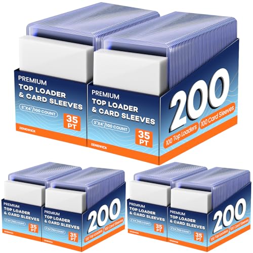 ZENOWICK 200 Card Sleeves Top Loaders for Cards, 3" x 4" Hard Plastic Toploaders, Baseball Card Protectors, Trading Card Holder for Football Sports Cards (100 Toploaders + 100 Penny Sleeves) - Image 1