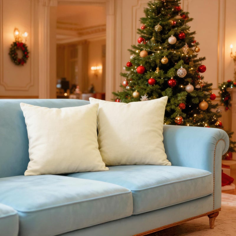 Encasa XO Christmas Throw Pillow Covers 18x18 in Set of 2 Natural | No Inserts | Cotton Pillow Covers for Living Room, Bed, Sofa, Couch | Decorative Cushion Covers with Improved Zippers - Image 1