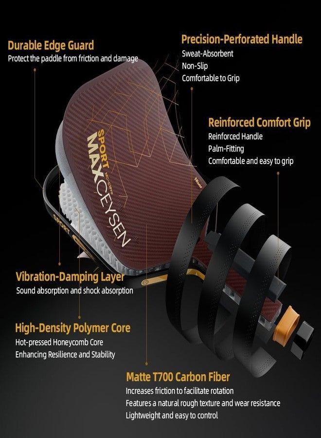 Maxceysen Pickleball Paddles Carbon Fiber Single Paddle USAPA Approved 16MM High Performance Lightweight Racket with Wide Face Long Grip for Men Women Beginner Starters Black Orange - Image 3