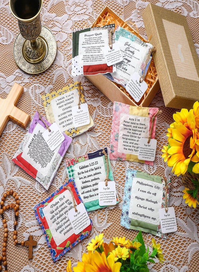 FuWeave لحاف صلاة FuWeave مكون من 8 قطع مع صليب وجيب داخلي، لحاف مربعات صلاة صغيرة من الكتاب المقدس، هدايا مسيحية لعيد الميلاد للنساء والأصدقاء والعائلة ورجال الدين والقساوسة، هدية تشجيع (نمط حيوي) - Image 4