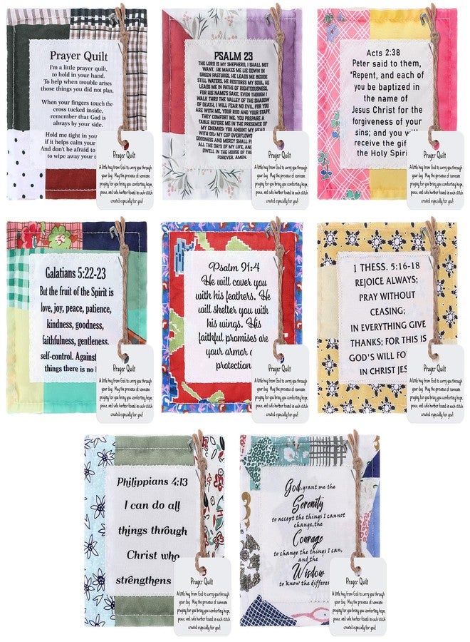 FuWeave لحاف صلاة FuWeave مكون من 8 قطع مع صليب وجيب داخلي، لحاف مربعات صلاة صغيرة من الكتاب المقدس، هدايا مسيحية لعيد الميلاد للنساء والأصدقاء والعائلة ورجال الدين والقساوسة، هدية تشجيع (نمط حيوي) - Image 1