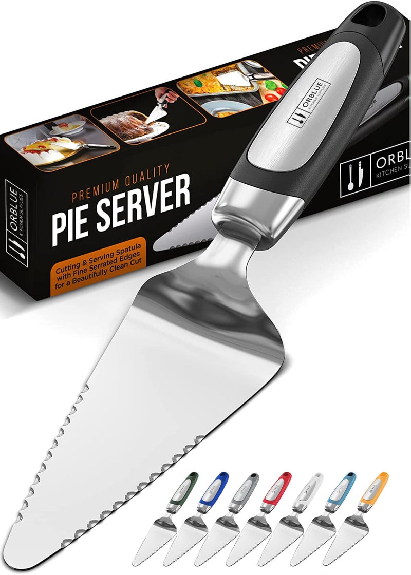 Orblue Pie Server Essential Kitchen Tool Serrated on Both Sides Great for Right or Left Handed Chef Stainless Steel Flatware Cake Cutter Black