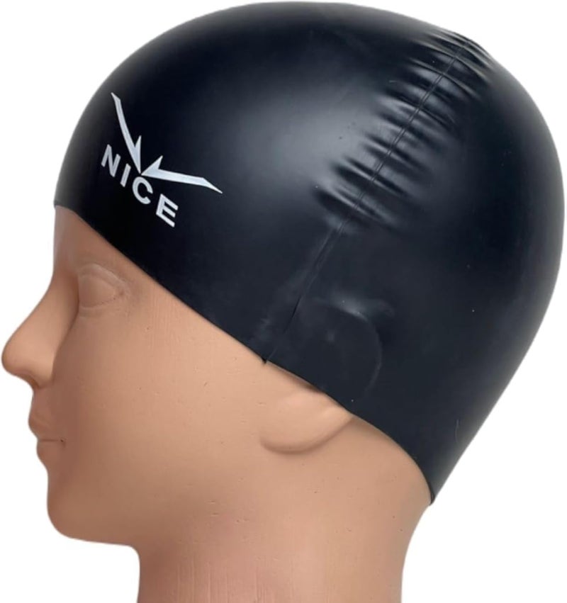 NICE Swimming Cap Black Flexible Silicone for Hair Protection