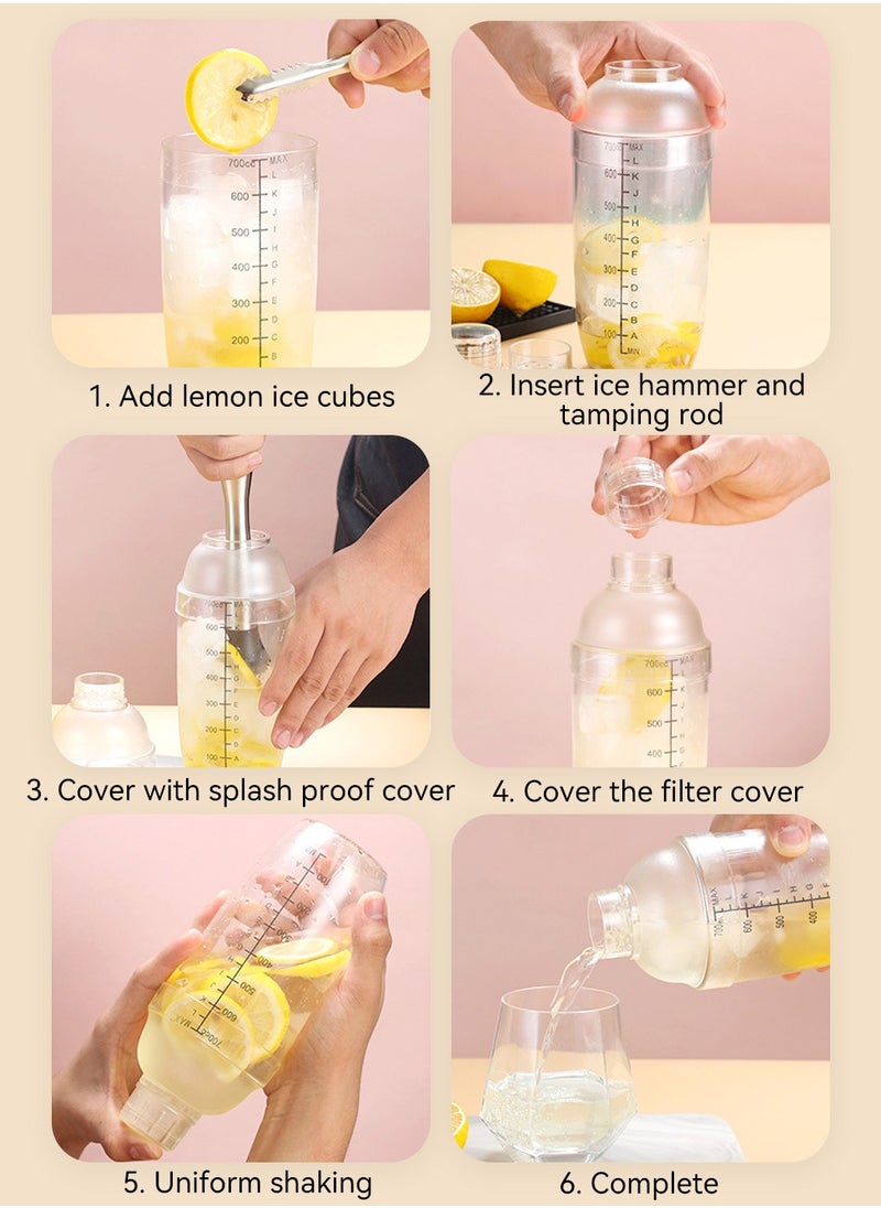 LEOKOR Cocktail Shaker 700ml Anti-leakage Transparent Resin Milk Tea Drink Shaker with Muddler  - Image 5