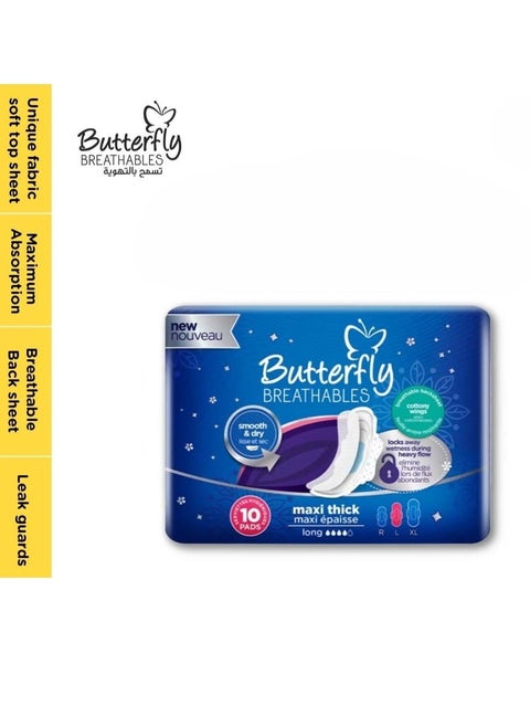 Butterfly Breathables Maxi Thick Dry Sanitary Pads Long - Count 10, PROMO PACK