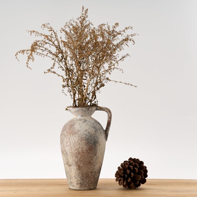 CERAMIC RUSTIC FARMHOUSE VASE925 INCH TERRACOTTA VASE WITH HANDLENEUTRAL TALL CLAY VASES DECORATIVE VASES FOR LIVING ROOMTABLESHELF DECORBROWNL