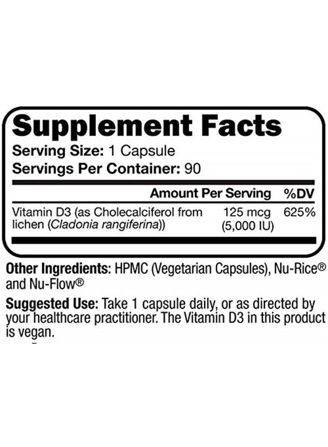 Script Essentials Vegan Vitamin D3 5,000 IU for Healthy Muscle Function, Bone Health, and Immune Support - Non-GMO, Gluten Free and Kosher Certified - 90 Capsules